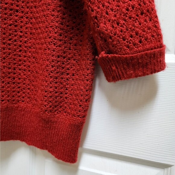 Chico's Sweater Womens XL Red Wool Mohair Blend Open Knit 3/4 Sleeve Pullover - Picture 5 of 8
